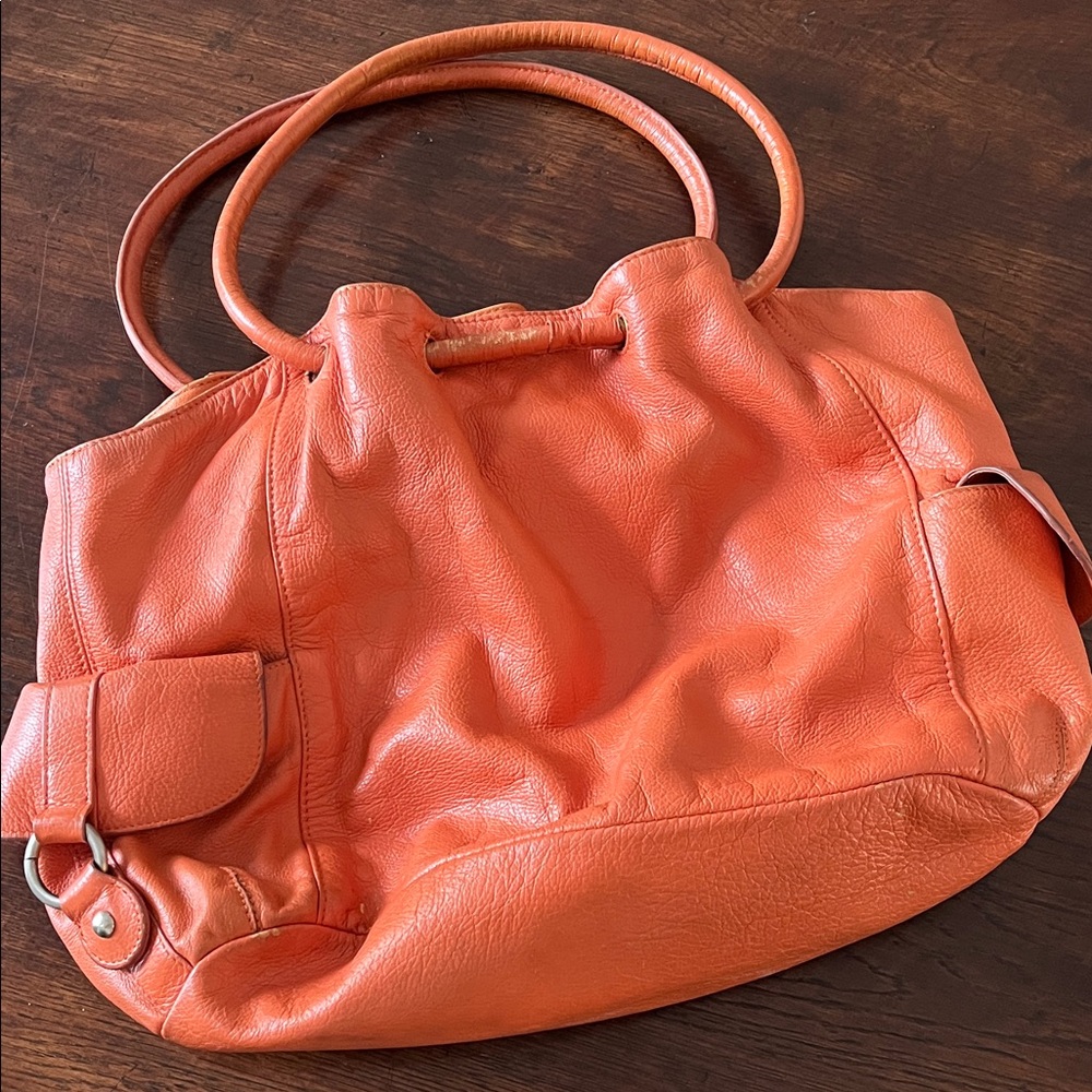 Orange leather handbag or shoulder bag by Coldwater Creek